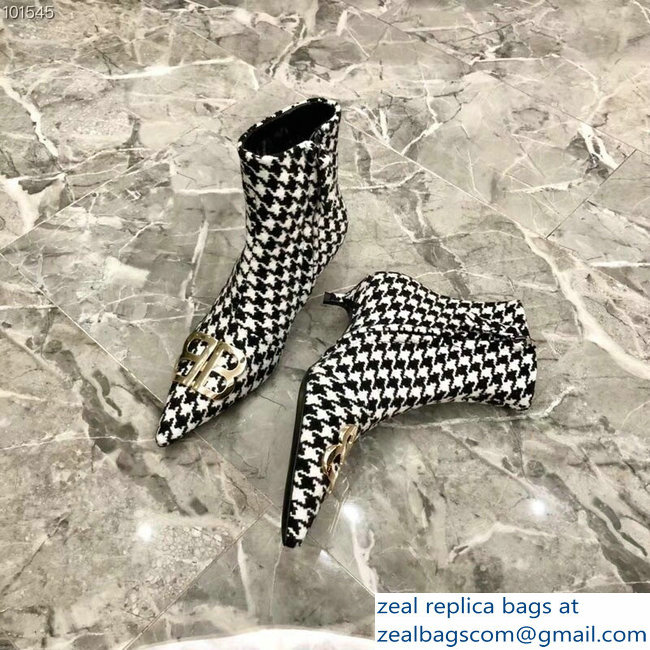 Balenciaga Heel 4cm Pointed Toe BB Booties Houndstooth 2018