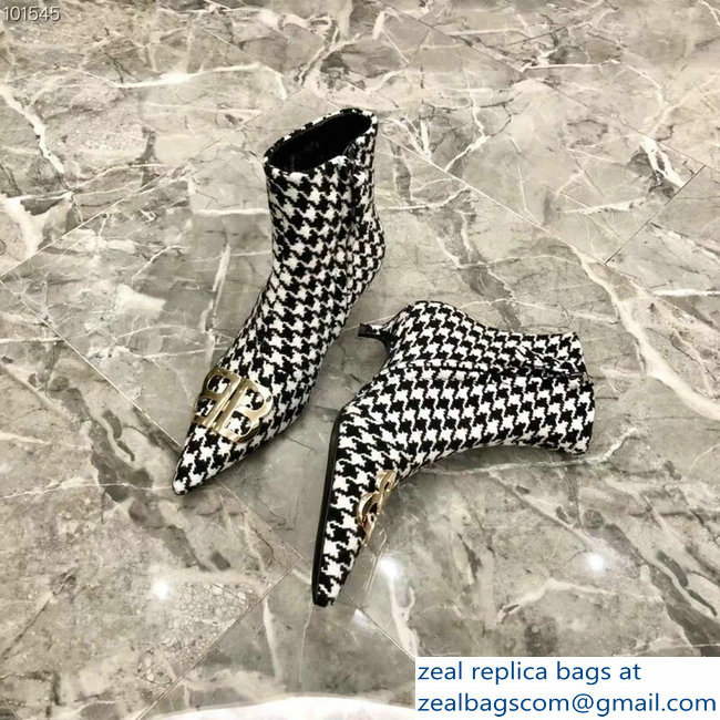 Balenciaga Heel 4cm Pointed Toe BB Booties Houndstooth 2018 - Click Image to Close