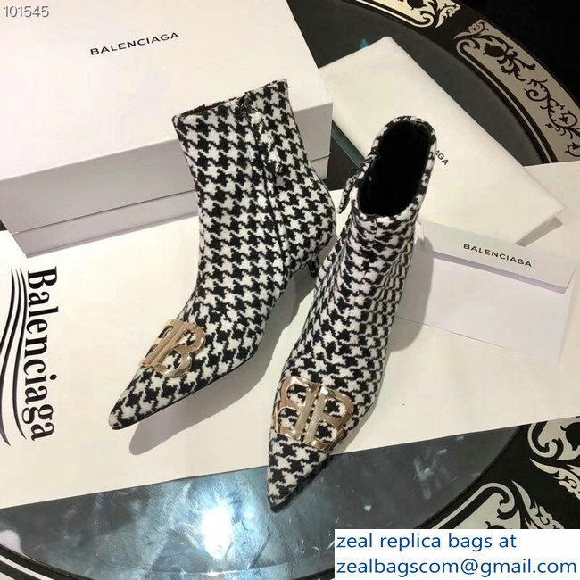 Balenciaga Heel 4cm Pointed Toe BB Booties Houndstooth 2018