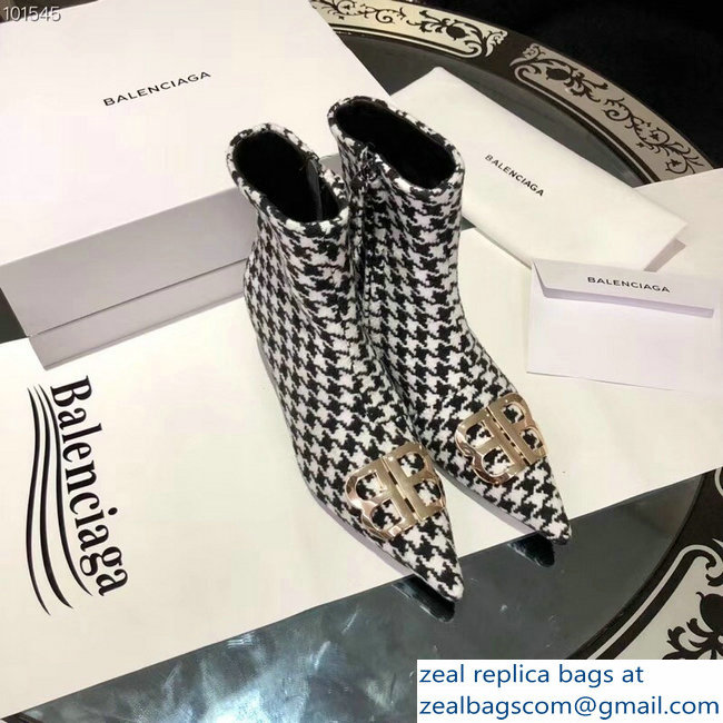 Balenciaga Heel 4cm Pointed Toe BB Booties Houndstooth 2018