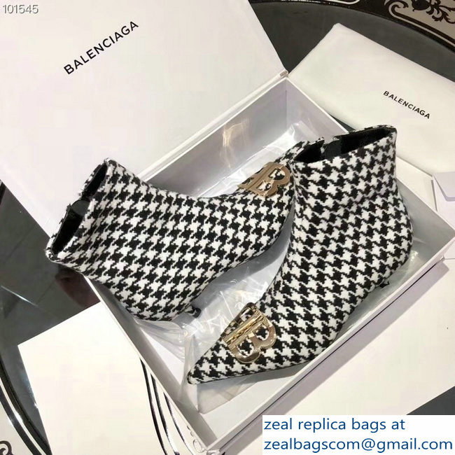 Balenciaga Heel 4cm Pointed Toe BB Booties Houndstooth 2018 - Click Image to Close