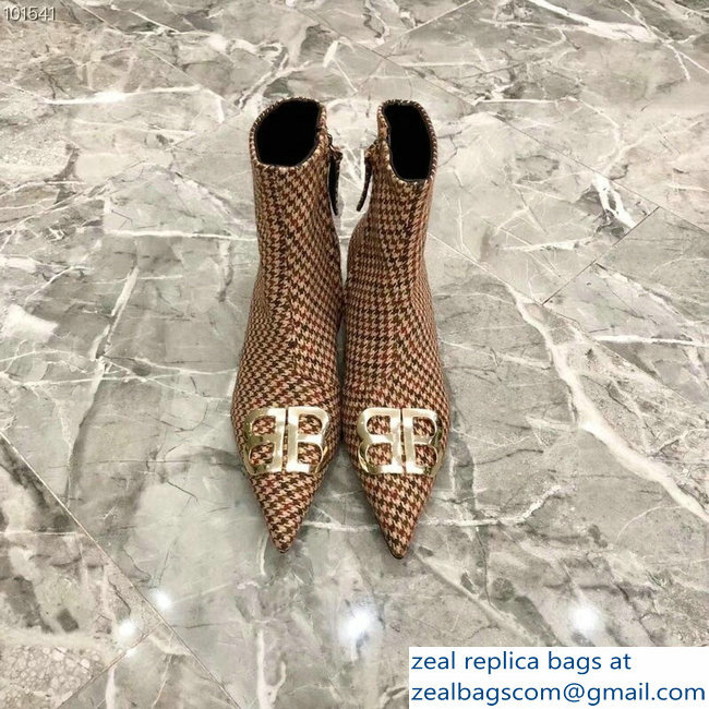 Balenciaga Heel 4cm Pointed Toe BB Booties Tweed 2018