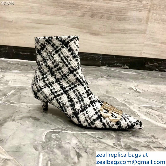 Balenciaga Heel 4cm Pointed Toe BB Booties Tweed Black/White 2018 - Click Image to Close