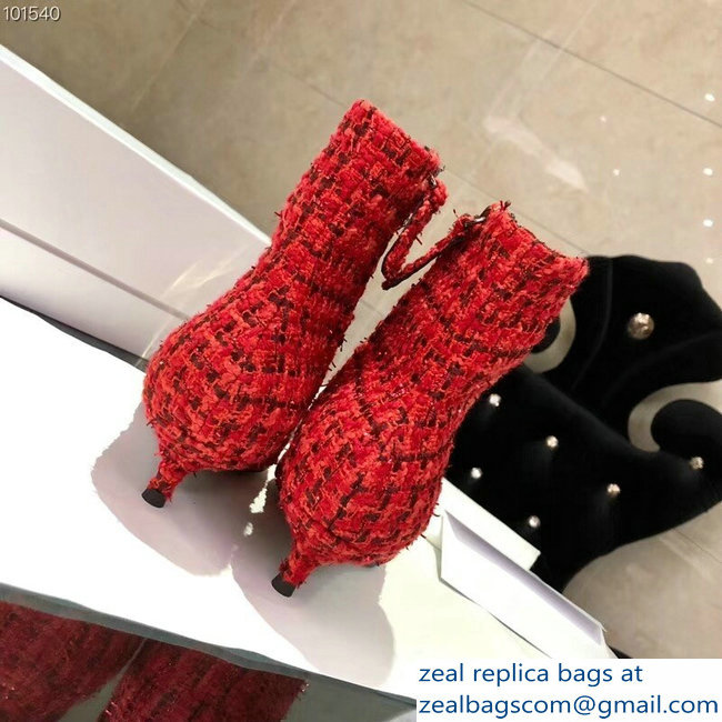 Balenciaga Heel 4cm Pointed Toe BB Booties Tweed Red 2018 - Click Image to Close