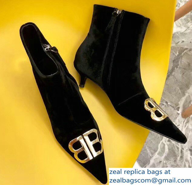 Balenciaga Heel 4cm Pointed Toe BB Booties Velvet Black 2018