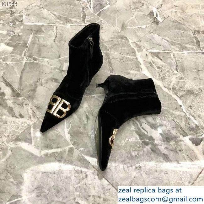 Balenciaga Heel 4cm Pointed Toe BB Booties Velvet Black 2018