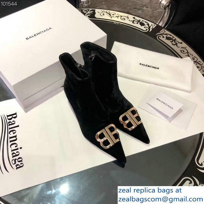 Balenciaga Heel 4cm Pointed Toe BB Booties Velvet Black 2018 - Click Image to Close