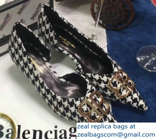 Balenciaga Heel 4cm Pointed Toe BB Pumps Houndstooth 2018 - Click Image to Close