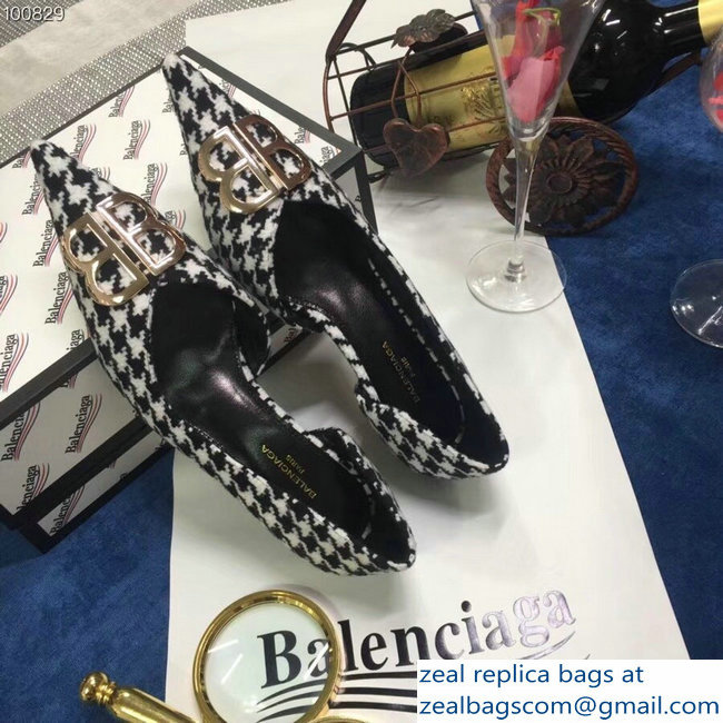 Balenciaga Heel 4cm Pointed Toe BB Pumps Houndstooth 2018 - Click Image to Close