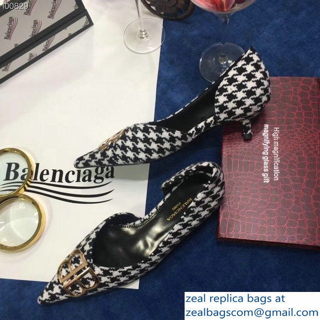 Balenciaga Heel 4cm Pointed Toe BB Pumps Houndstooth 2018