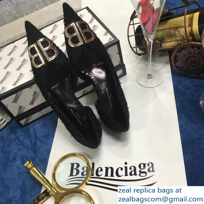 Balenciaga Heel 4cm Pointed Toe BB Pumps Tweed Black 2018 - Click Image to Close