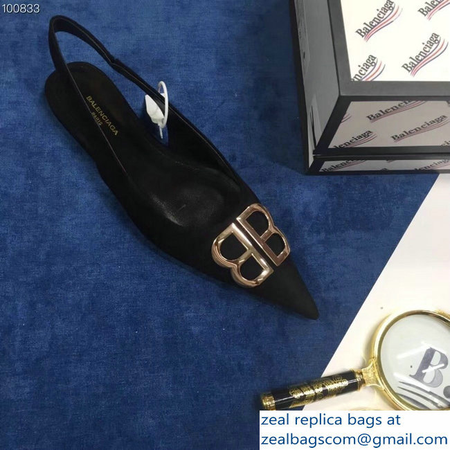 Balenciaga Pointed Toe BB Flat Slingbacks Black 2018