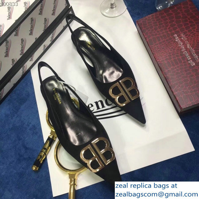 Balenciaga Pointed Toe BB Flat Slingbacks Black 2018