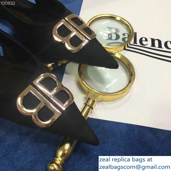 Balenciaga Pointed Toe BB Flat Slingbacks Black 2018