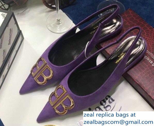 Balenciaga Pointed Toe BB Flat Slingbacks Purple 2018 - Click Image to Close