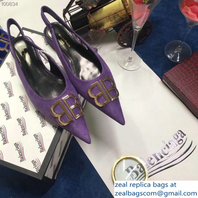 Balenciaga Pointed Toe BB Flat Slingbacks Purple 2018 - Click Image to Close