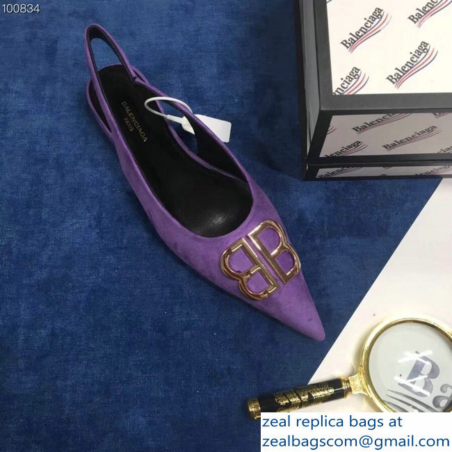 Balenciaga Pointed Toe BB Flat Slingbacks Purple 2018