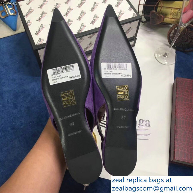 Balenciaga Pointed Toe BB Flat Slingbacks Purple 2018 - Click Image to Close