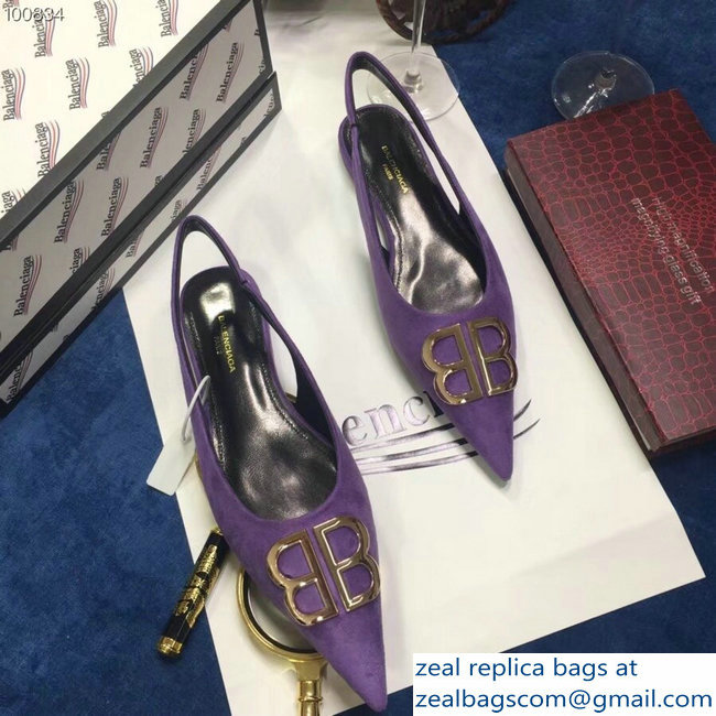 Balenciaga Pointed Toe BB Flat Slingbacks Purple 2018