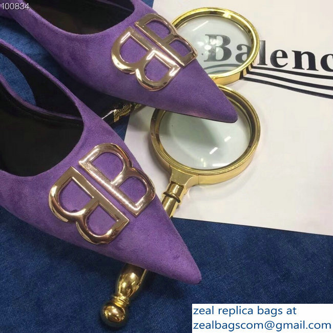 Balenciaga Pointed Toe BB Flat Slingbacks Purple 2018 - Click Image to Close