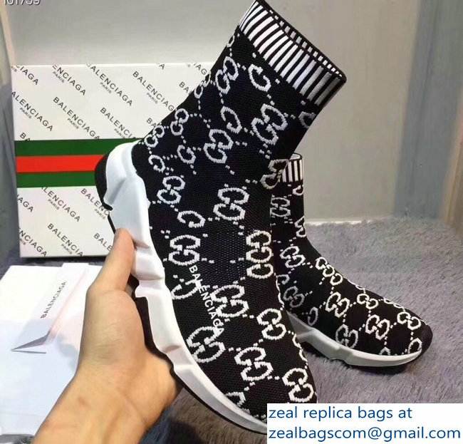 Balenciaga x Gucci GG Knit Sock Speed Trainers Lovers Sneakers Black 2018