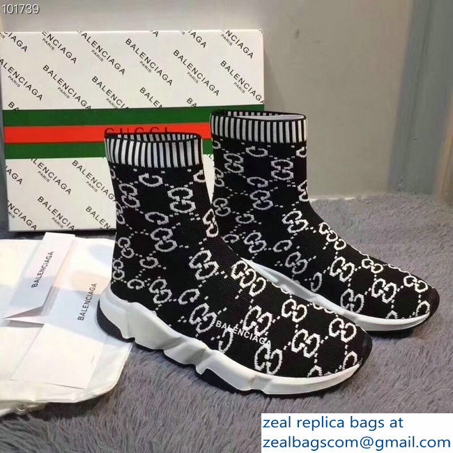 Balenciaga x Gucci GG Knit Sock Speed Trainers Lovers Sneakers Black 2018