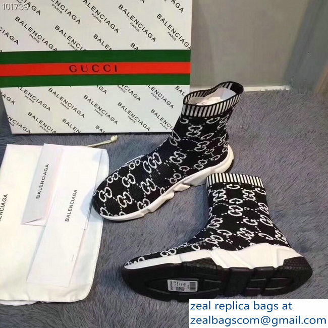 Balenciaga x Gucci GG Knit Sock Speed Trainers Lovers Sneakers Black 2018 - Click Image to Close