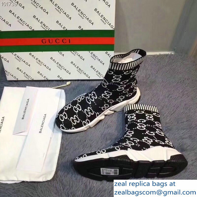 Balenciaga x Gucci GG Knit Sock Speed Trainers Lovers Sneakers Black 2018