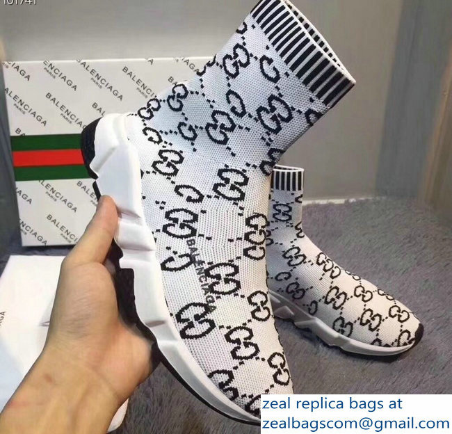 Balenciaga x Gucci GG Knit Sock Speed Trainers Lovers Sneakers White 2018 - Click Image to Close