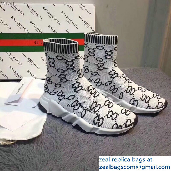 Balenciaga x Gucci GG Knit Sock Speed Trainers Lovers Sneakers White 2018