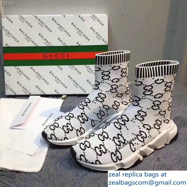 Balenciaga x Gucci GG Knit Sock Speed Trainers Lovers Sneakers White 2018