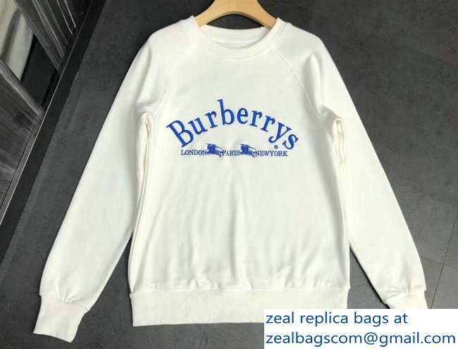 Burberry Embroidered Archive Logo Jersey Sweatshirt White 2018 - Click Image to Close