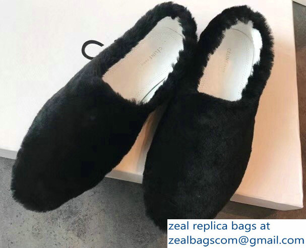 Celine Cosy Slipper Flats In Shearling Black 2018