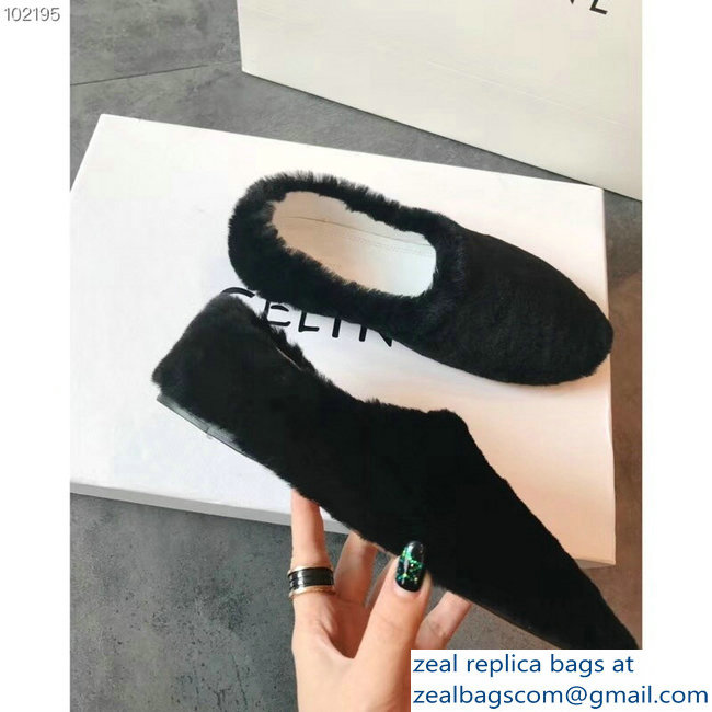 Celine Cosy Slipper Flats In Shearling Black 2018 - Click Image to Close