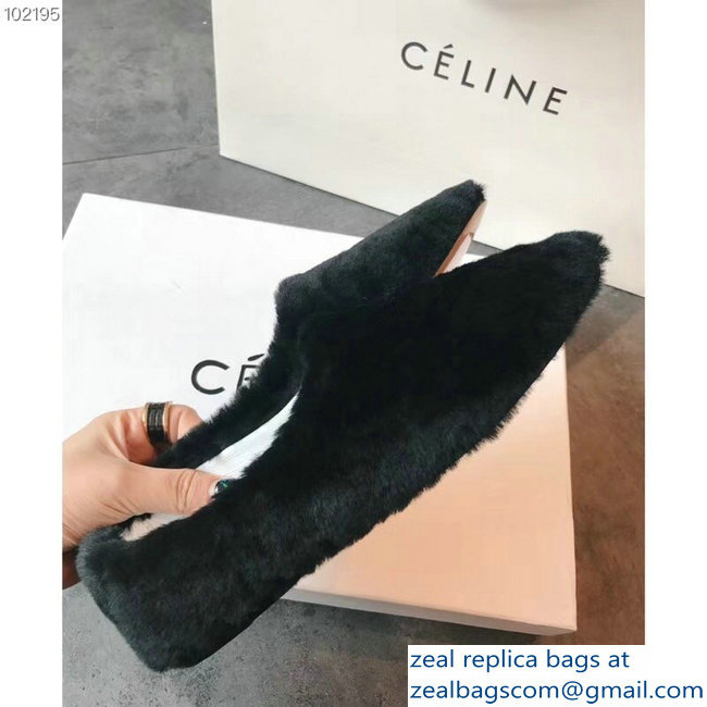 Celine Cosy Slipper Flats In Shearling Black 2018 - Click Image to Close