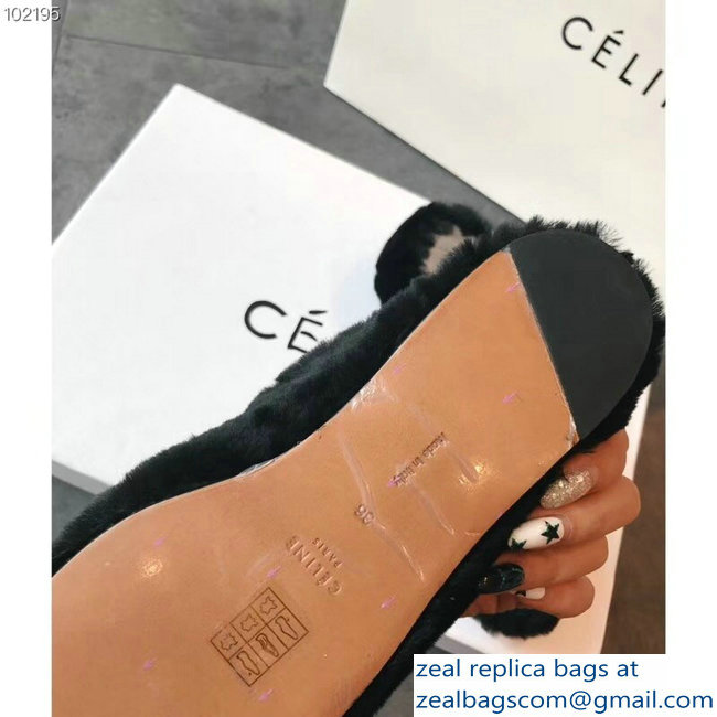 Celine Cosy Slipper Flats In Shearling Black 2018 - Click Image to Close