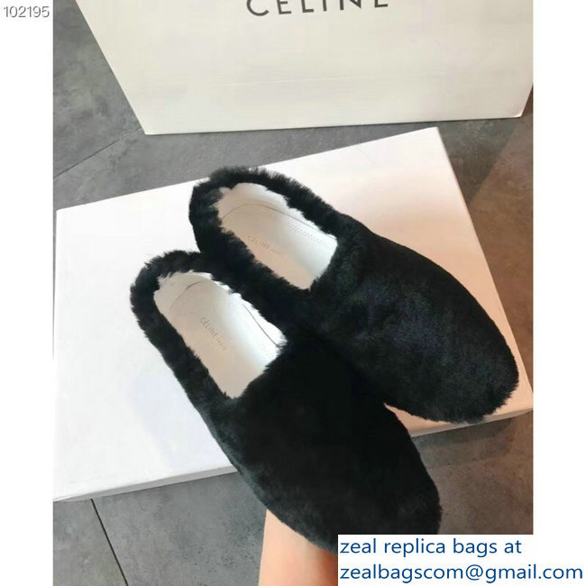 Celine Cosy Slipper Flats In Shearling Black 2018 - Click Image to Close