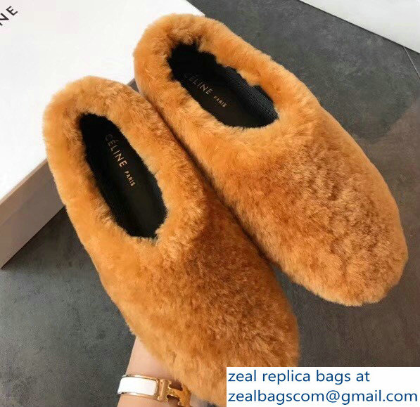 Celine Cosy Slipper Flats In Shearling Brown 2018