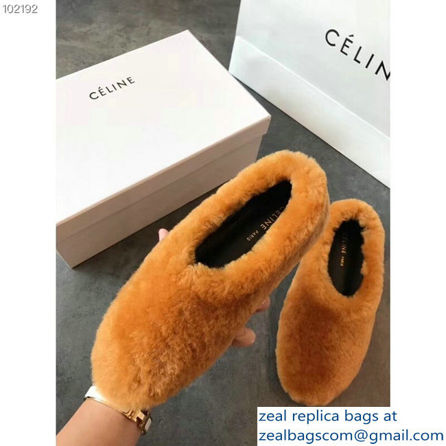 Celine Cosy Slipper Flats In Shearling Brown 2018 - Click Image to Close