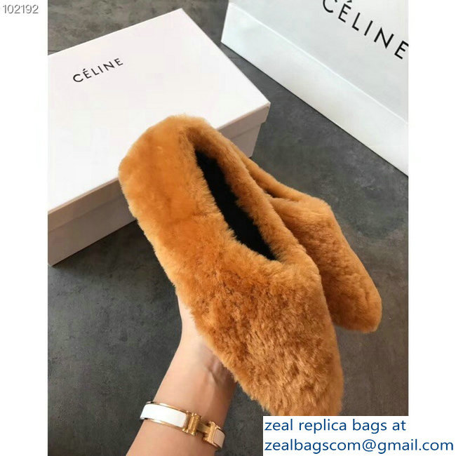 Celine Cosy Slipper Flats In Shearling Brown 2018 - Click Image to Close