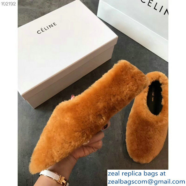 Celine Cosy Slipper Flats In Shearling Brown 2018 - Click Image to Close