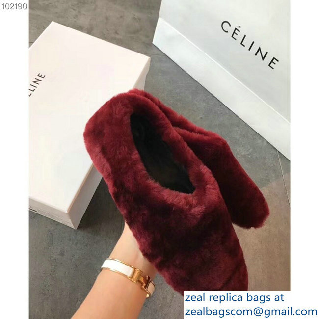 Celine Cosy Slipper Flats In Shearling Burgundy 2018 - Click Image to Close