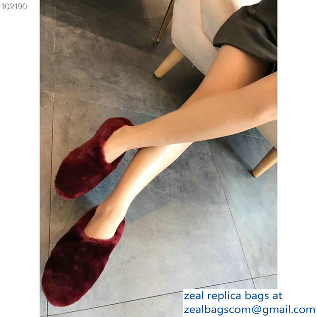 Celine Cosy Slipper Flats In Shearling Burgundy 2018 - Click Image to Close