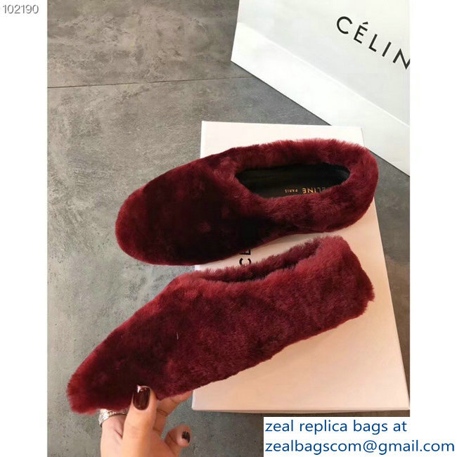 Celine Cosy Slipper Flats In Shearling Burgundy 2018 - Click Image to Close