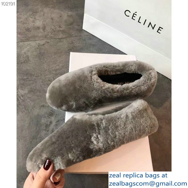 Celine Cosy Slipper Flats In Shearling Gray 2018 - Click Image to Close