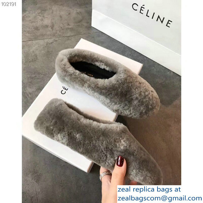 Celine Cosy Slipper Flats In Shearling Gray 2018 - Click Image to Close