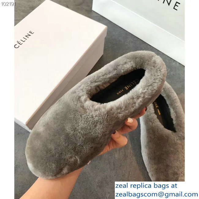 Celine Cosy Slipper Flats In Shearling Gray 2018