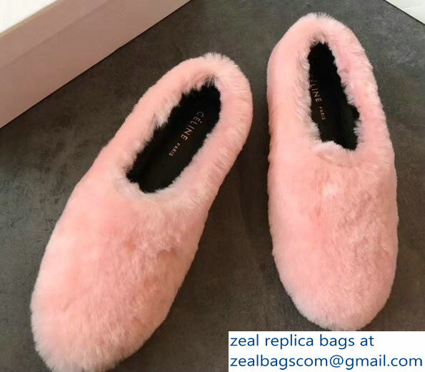 Celine Cosy Slipper Flats In Shearling Pink 2018 - Click Image to Close