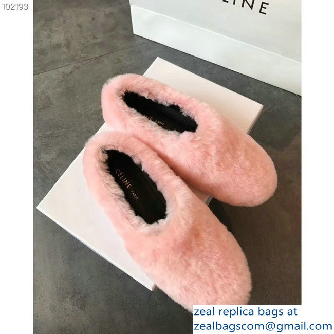 Celine Cosy Slipper Flats In Shearling Pink 2018 - Click Image to Close