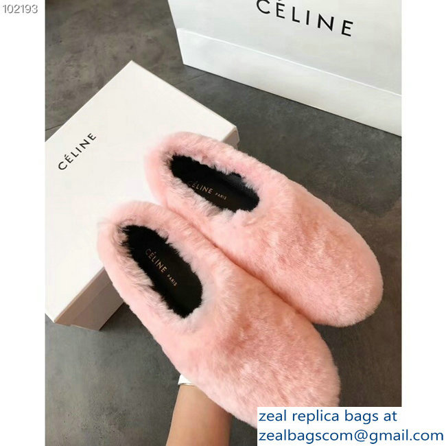 Celine Cosy Slipper Flats In Shearling Pink 2018